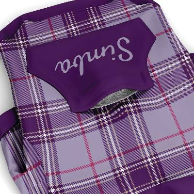 purple plaid dog hoodie front view personalized design
