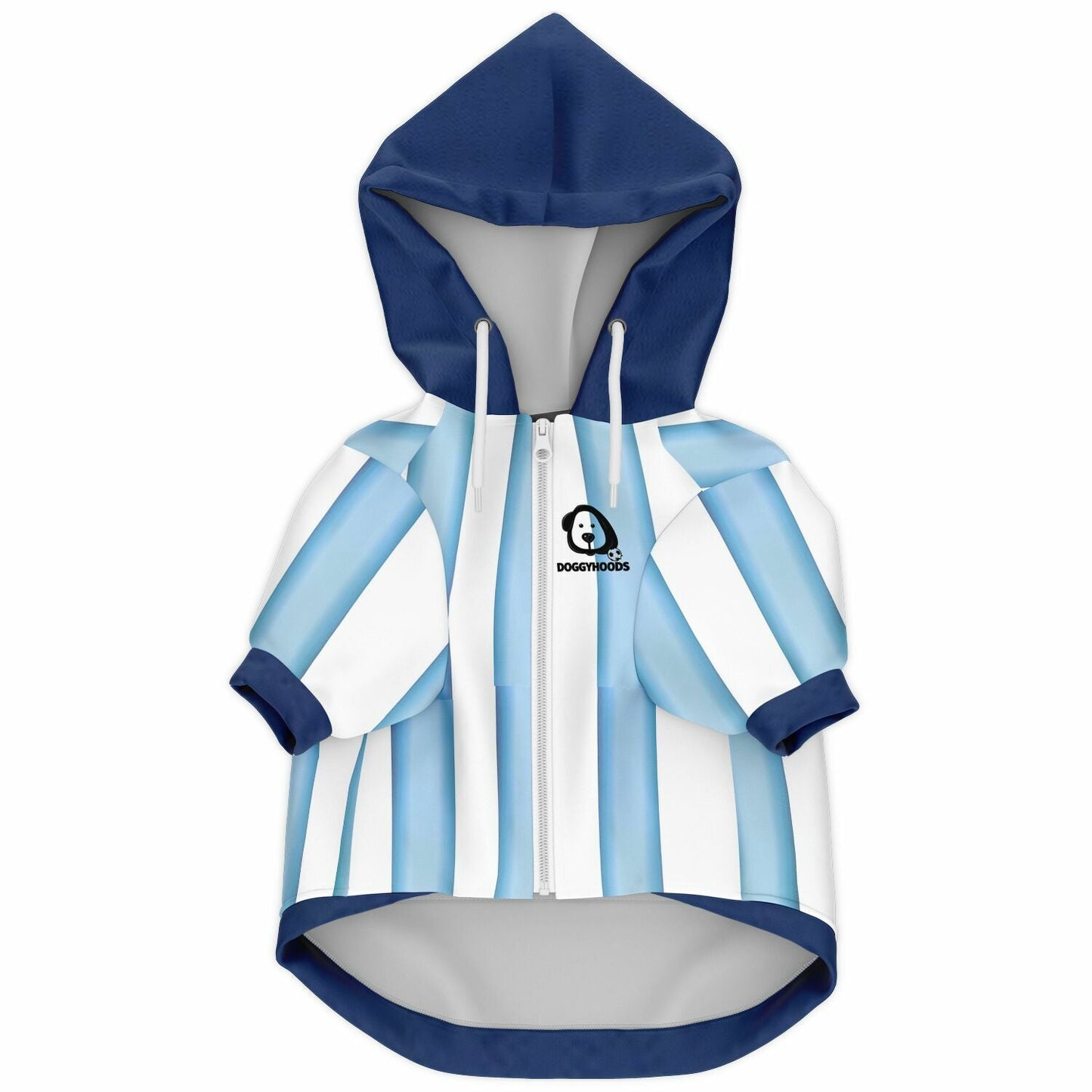 Front view Argentina national team style dog zip up hoodie personalized football design