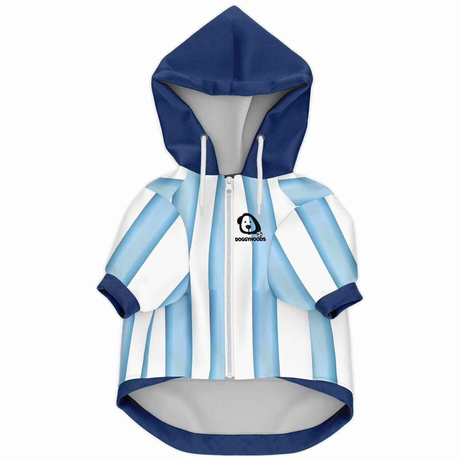 Front view Argentina national team style dog zip up hoodie personalized football design