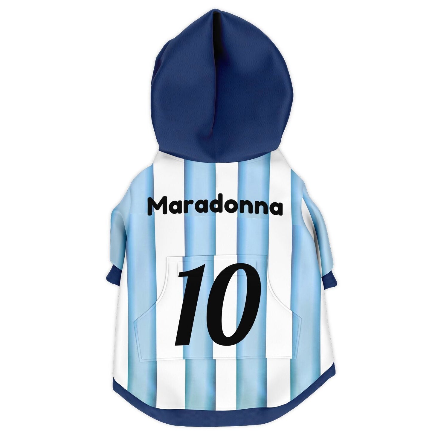 Back view personalized Argentina dog hoodie with custom name and number football jersey style