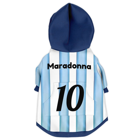 Back view personalized Argentina dog hoodie with custom name and number football jersey style