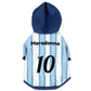 Back view personalized Argentina dog hoodie with custom name and number football jersey style