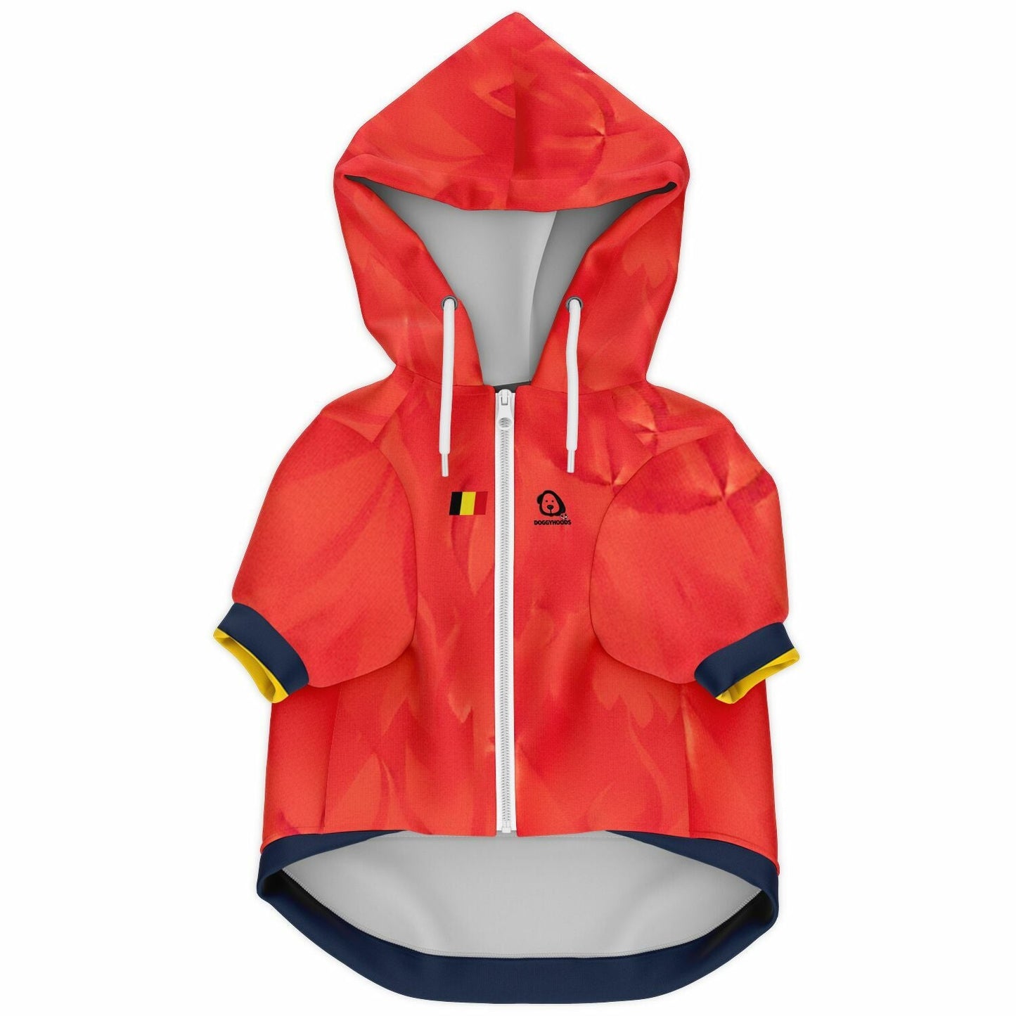 Front view Belgium national team style dog zip up hoodie personalized football design