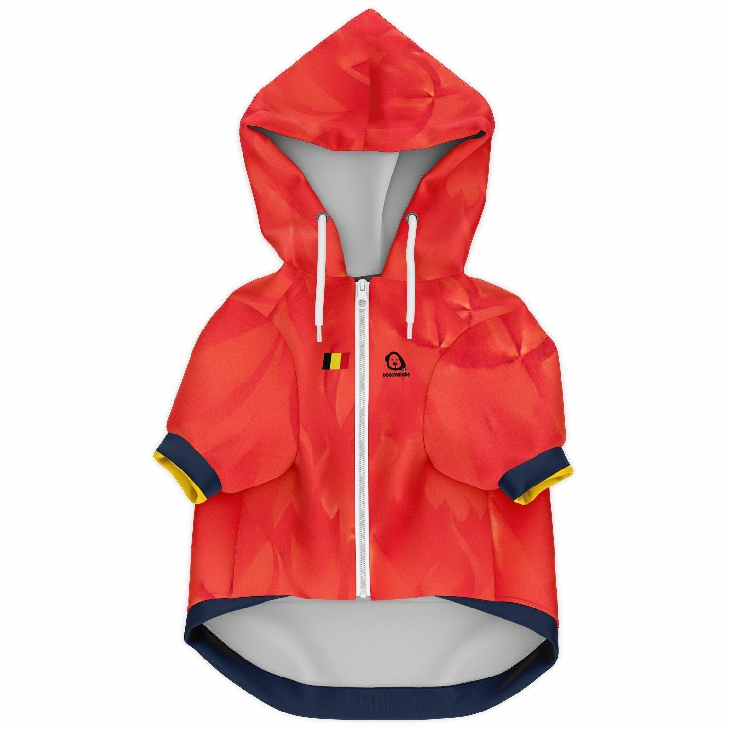 Front view Belgium national team style dog zip up hoodie personalized football design