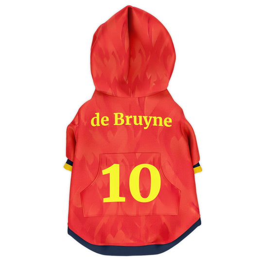 Back view personalized Belgium dog hoodie with custom name and number football jersey style