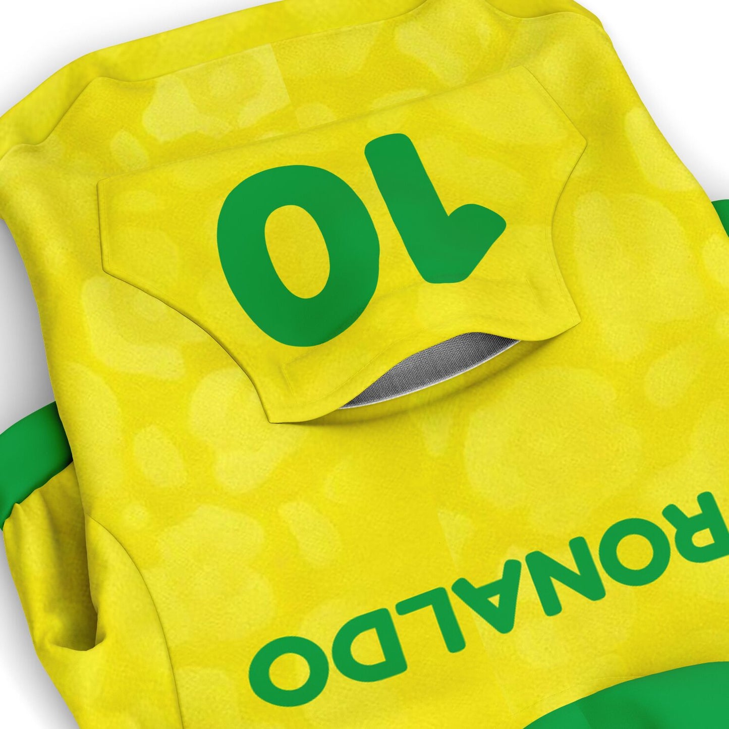 Close up fabric detail all over print Brazil dog zip up hoodie soft fleece material