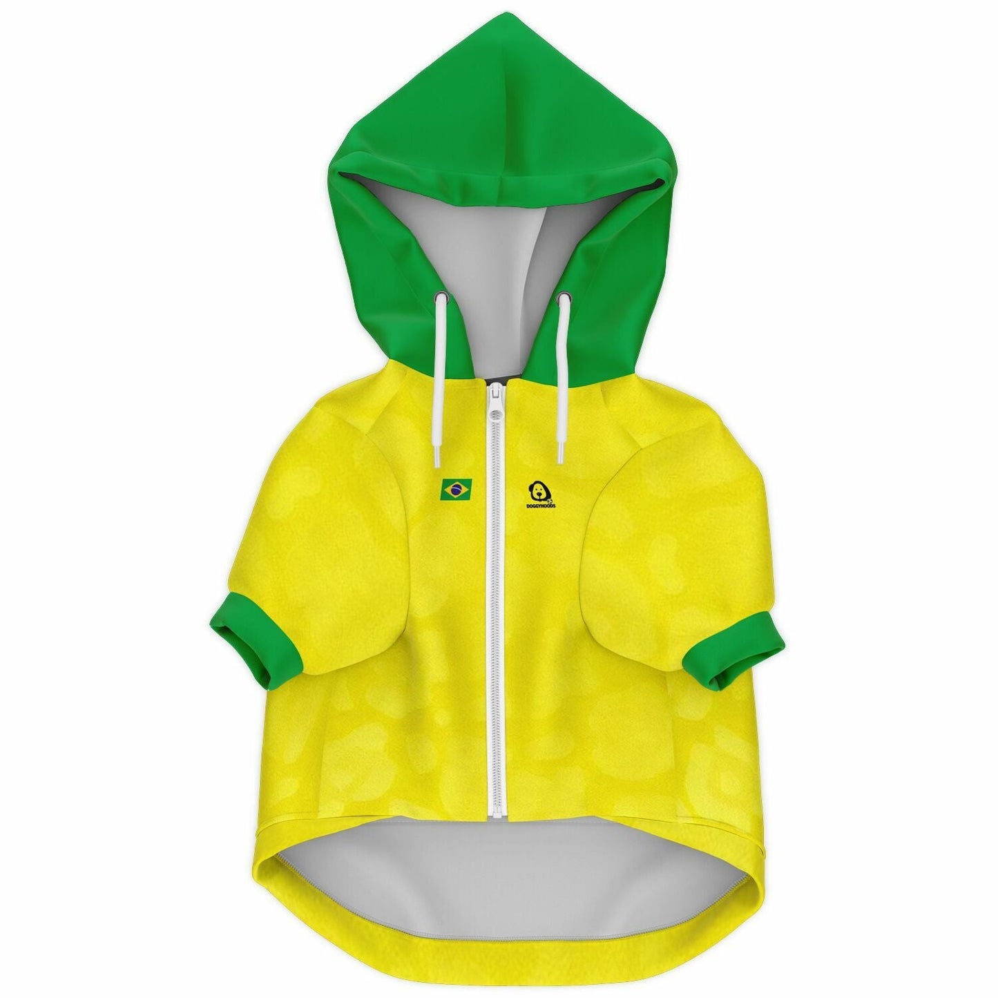 Front view Brazil national team style dog zip up hoodie personalized football design

