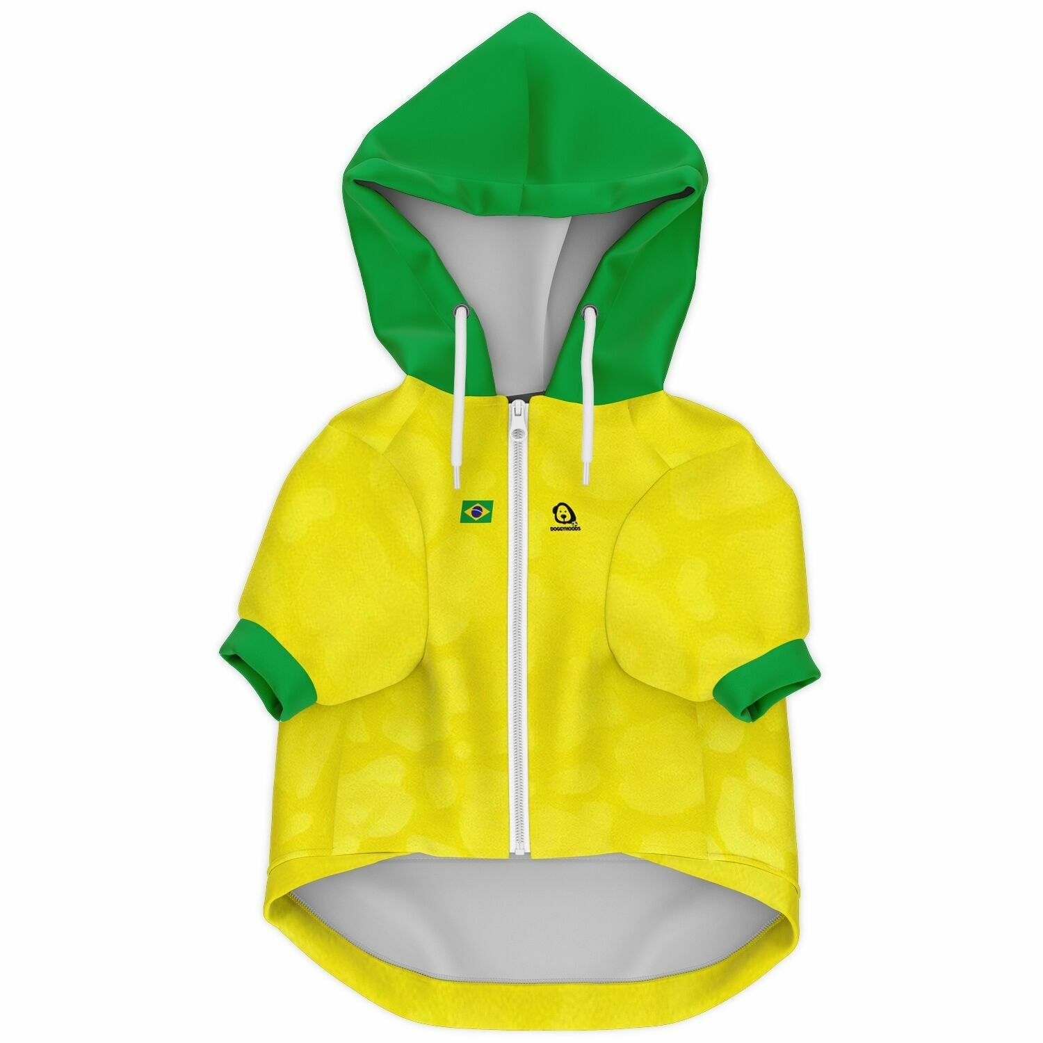 Front view Brazil national team style dog zip up hoodie personalized football design

