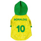 Back view personalized Brazil dog hoodie with custom name and number football jersey style