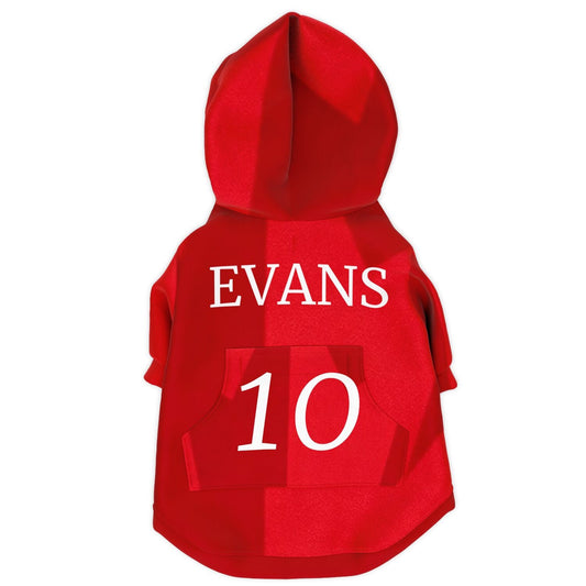 Back view personalized Canada dog hoodie with custom name and number football jersey style