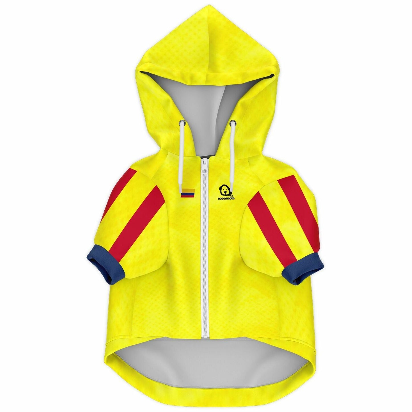 Front view Colombia national team style dog zip up hoodie personalized football design