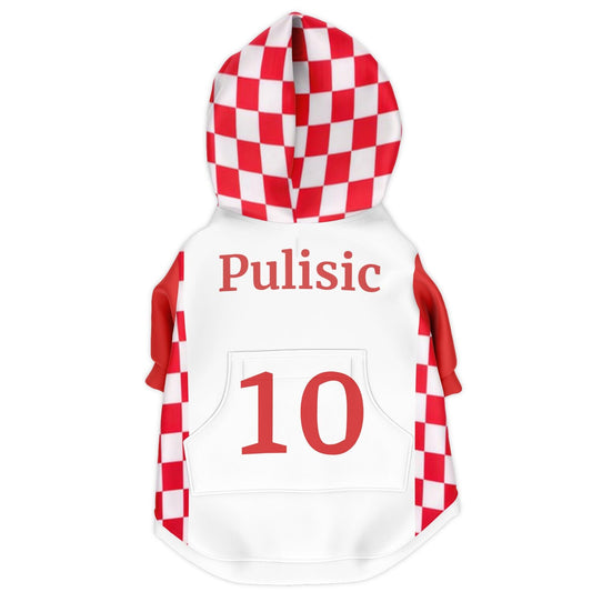Back view personalized Croatia dog hoodie with custom name and number football jersey style