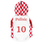 Back view personalized Croatia dog hoodie with custom name and number football jersey style