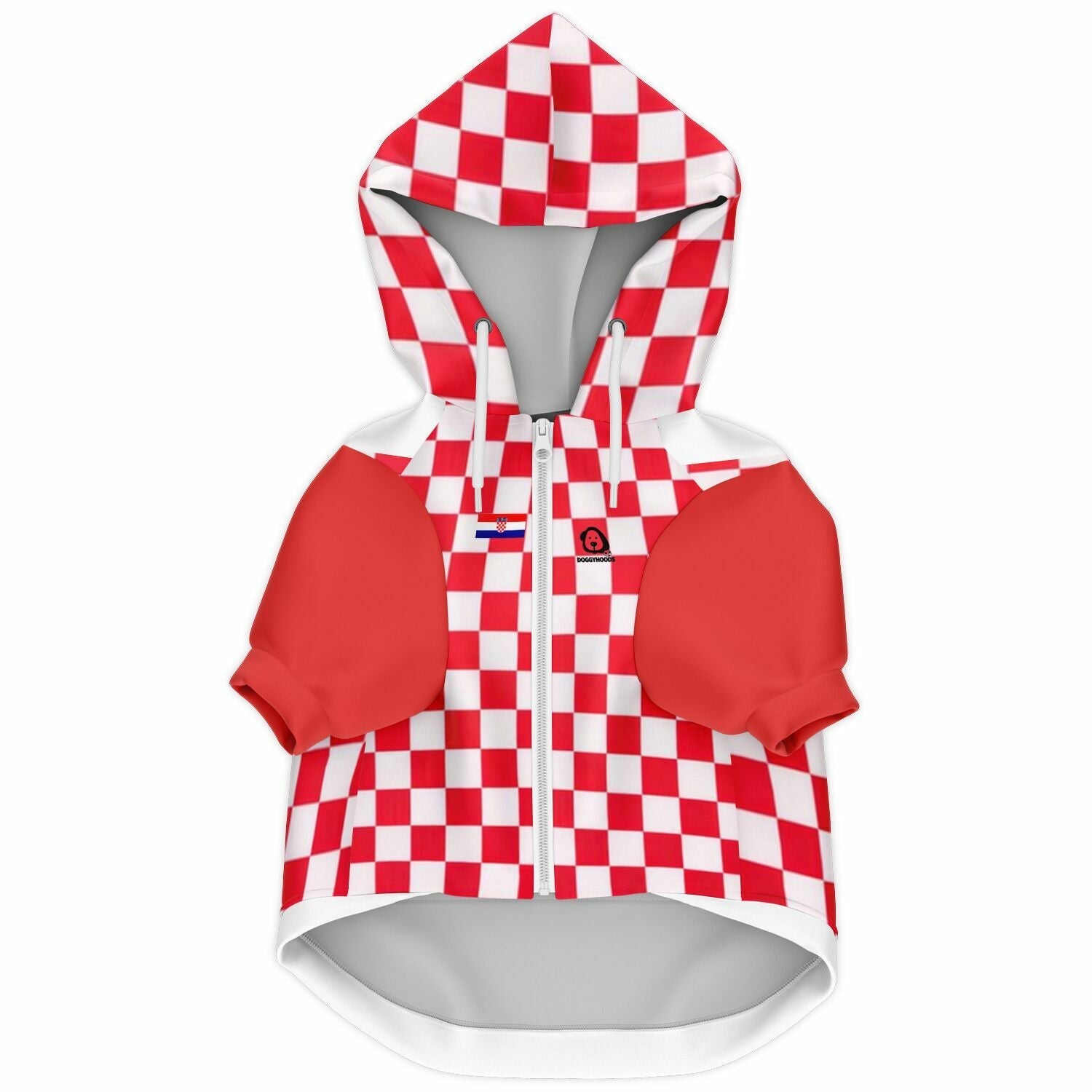 Front view Croatia national team style dog zip up hoodie personalized football design