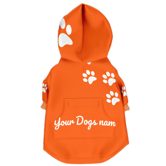 personalized dog hoodie in orange back view