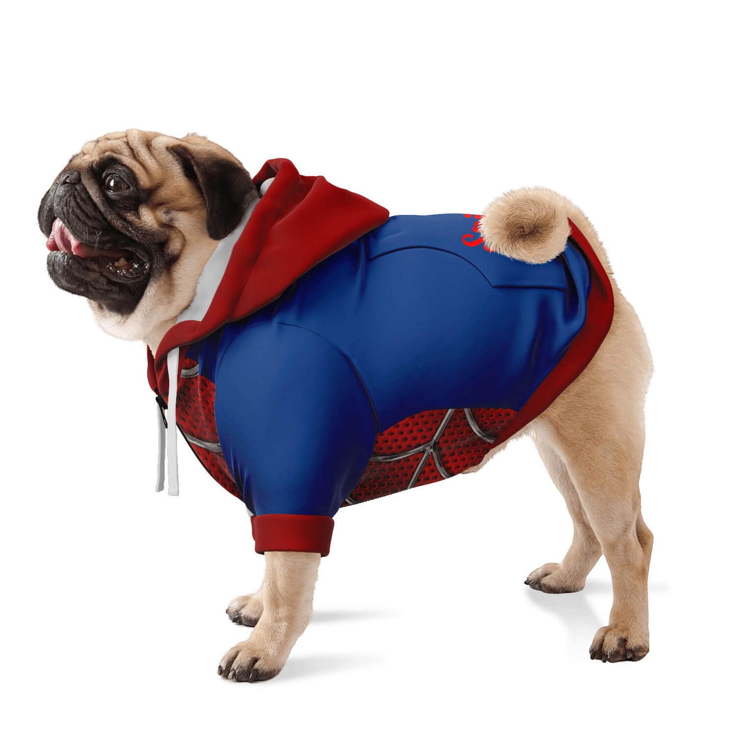 spiderman dog hoodie with pug