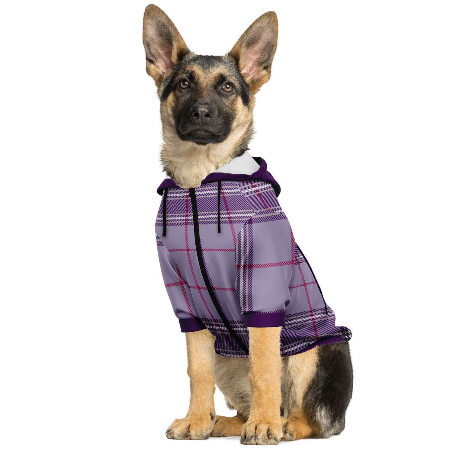PLAID PURPLE DOG HOODIE - dog winter clothes