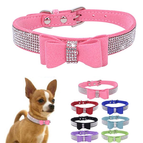 Rhinestone Bowknot Pet Collar Dog Collar Leash - DoggyHoods